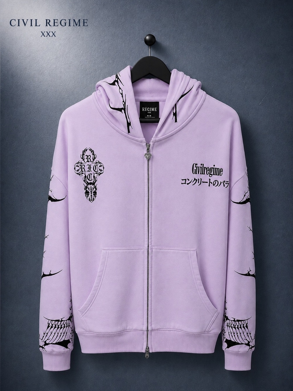 Civil Regime Pink Full Zip Hoodie Japanese Graphic Embroidered Size M NWT